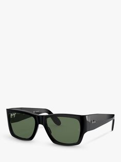 Ray-Ban RB2187 Поляризованные квадратные солнцезащитные очки унисекс, черные/зеленые