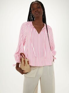 Блуза с завязками в полоску Whistles Mia, Розовый/Мульти