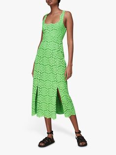 Кружевное платье миди с боковым разрезом Whistles Noelle, зеленое