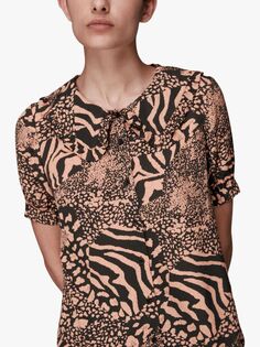 Блуза с анималистичным принтом Whistles Maggie в стиле пэчворк, Натуральный/Черный
