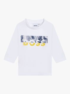 Хлопковая футболка с длинными рукавами и логотипом HUGO BOSS Baby, белая