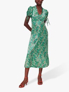 Платье миди из смесового шелка Whistles Pansy Meadow, зеленый/разноцветный