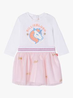 Billieblush Baby Unicorn Платье с логотипом, цвет слоновой кости/розовый
