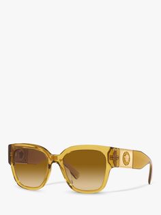 Versace VE4437U Женские солнцезащитные очки-подушка, прозрачные медово-коричневые с градиентом