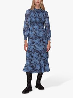 Платье с гофрированными сборками Whistles Snow Flurry, Синий/Мульти