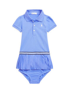 Детское плиссированное платье из эластичной сетки и комплект шароваров Ralph Lauren, цвет Harbour Island Blue