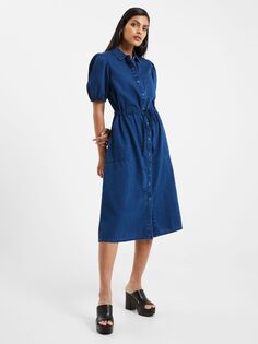 Платье-рубашка миди из шамбре French Connection Zaves, цвет средней стирки
