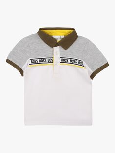 Рубашка-поло с цветными блоками HUGO BOSS Baby Logo, серый/белый