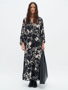 Платье с укороченными рукавами и цветочным принтом InWear Selima, черное
