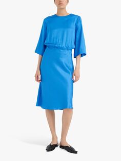 InWear Kanta Атласное платье длиной до колена с рукавами 3/4 и приталенной талией, осенний синий