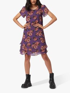 Платье James Lakeland с цветочным принтом и рукавами-лепестками и волнистым подолом, фиолетовый