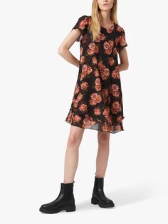 Платье James Lakeland с цветочным принтом и рукавами-лепестками и волнистым подолом, черный
