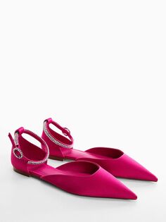 Туфли-лодочки на плоской подошве с острым носком Mango Dash, ярко-розовые