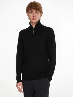 Шерстяной джемпер с молнией в четверть от Calvin Klein Superior, черный