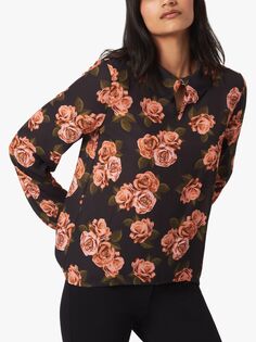 Блузка с принтом роз James Lakeland, Черный/Мульти