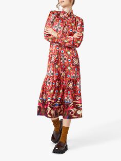 Платье миди с поясом и принтом в виде плитки James Lakeland, разноцветный