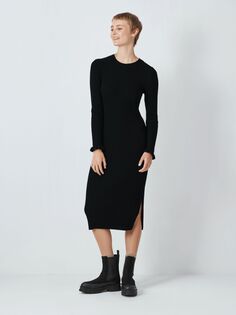 John Lewis Anyday однотонное трикотажное платье в рубчик, черное
