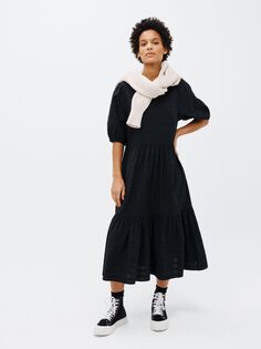 Черное текстурированное свободное платье миди John Lewis Anyday