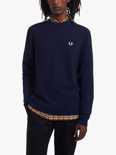 Классический вязаный джемпер с круглым вырезом Fred Perry, темно-синий