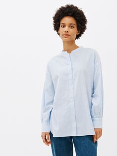 Рубашка в полоску с пуговицами и вырезом John Lewis Anyday ледяного синего цвета