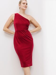 John Lewis однотонное асимметричное бархатное платье красное
