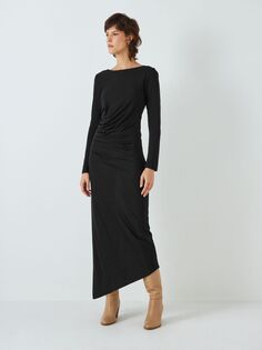 John Lewis однотонное асимметричное платье со сборками, черное