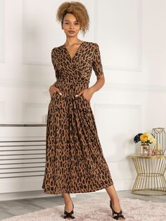 Трикотажное платье макси с леопардовым принтом Jolie Moi Akayla, коричневое
