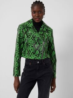 Укороченная веганская куртка French Connection Elisa Snake, островной зеленый/мульти