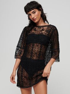 Кружевное мини-платье Superdry Beach Cover Up, черный