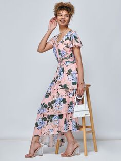Многоярусное платье макси с цветочным принтом Jolie Moi Danica, розовый/мульти