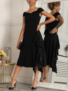 Платье миди с расклешенными рюшами Jolie Moi Desiree, черный