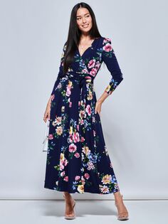 Платье миди с длинными рукавами и цветочным принтом Jolie Moi Greyson, Темно-синий
