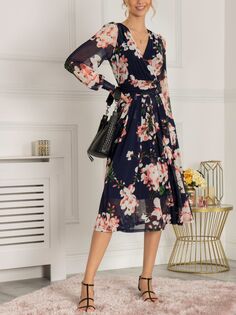 Платье миди с цветочным принтом Jolie Moi Jasmine, темно-синий