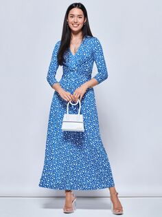 Платье макси из джерси с цветочным принтом Jolie Moi Hayat, синее