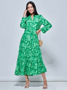 Платье-миди-рубашка Jolie Moi Leaves, зеленый