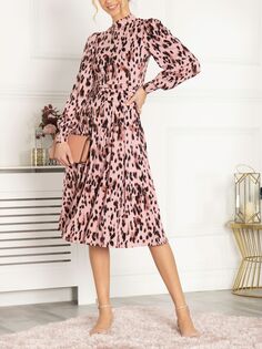 Jolie Moi Kathryn Платье с высоким воротником и животным принтом, розовое