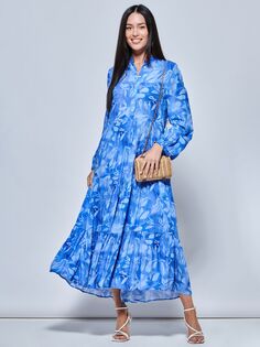 Платье-миди-рубашка Jolie Moi Leaves, синий
