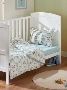Комплект пододеяльника и наволочки для малышей John Lewis Jungle Friends с принтом, детская кроватка (120 x 140 см)