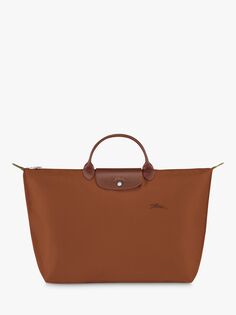 Большая дорожная сумка Longchamp Le Pliage из переработанного холста, коньячный цвет