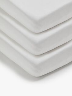 Хлопковая простыня для кроватки John Lewis, в упаковке 3 шт., 60 x 120 см, белая