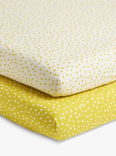 Хлопковая детская простыня John Lewis Spots, комплект из 2 шт., желтый, детская кроватка (140 x 70 см)