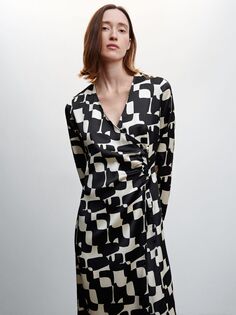 Платье миди с абстрактным узором Mango Curve Sara, черный