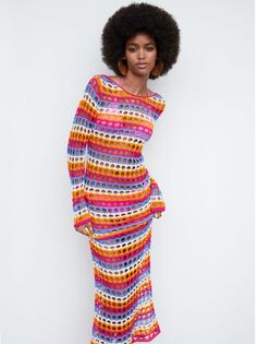 Вязаное пляжное платье в полоску Mango Dalias, разноцветный