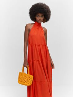 Многоярусное платье макси Mango Java, оранжевое