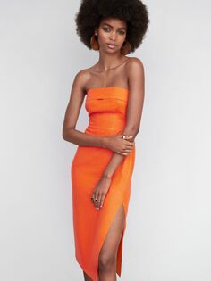 Льняное платье без бретелек Mango Javi, оранжевое