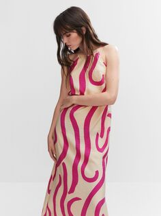 Платье миди с разрезом и разрезом Mango Limon, ярко-розовое