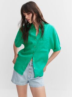 Льняная рубашка с коротким рукавом Mango, зеленая