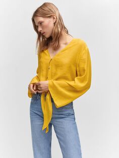 Блуза с завязками на подоле Mango Mola, желтая