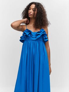 Платье миди с простыми рюшами Mango Miel, средний синий