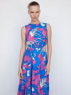Платье миди с цветочным вырезом Mango Nuti, средний синий